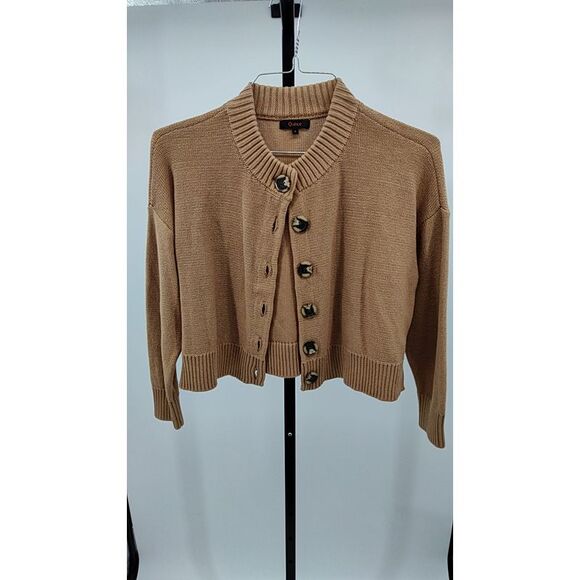 Quince 100% Organic Cotton Cropped Cardigan Camel Top S - Picture 2 of 3